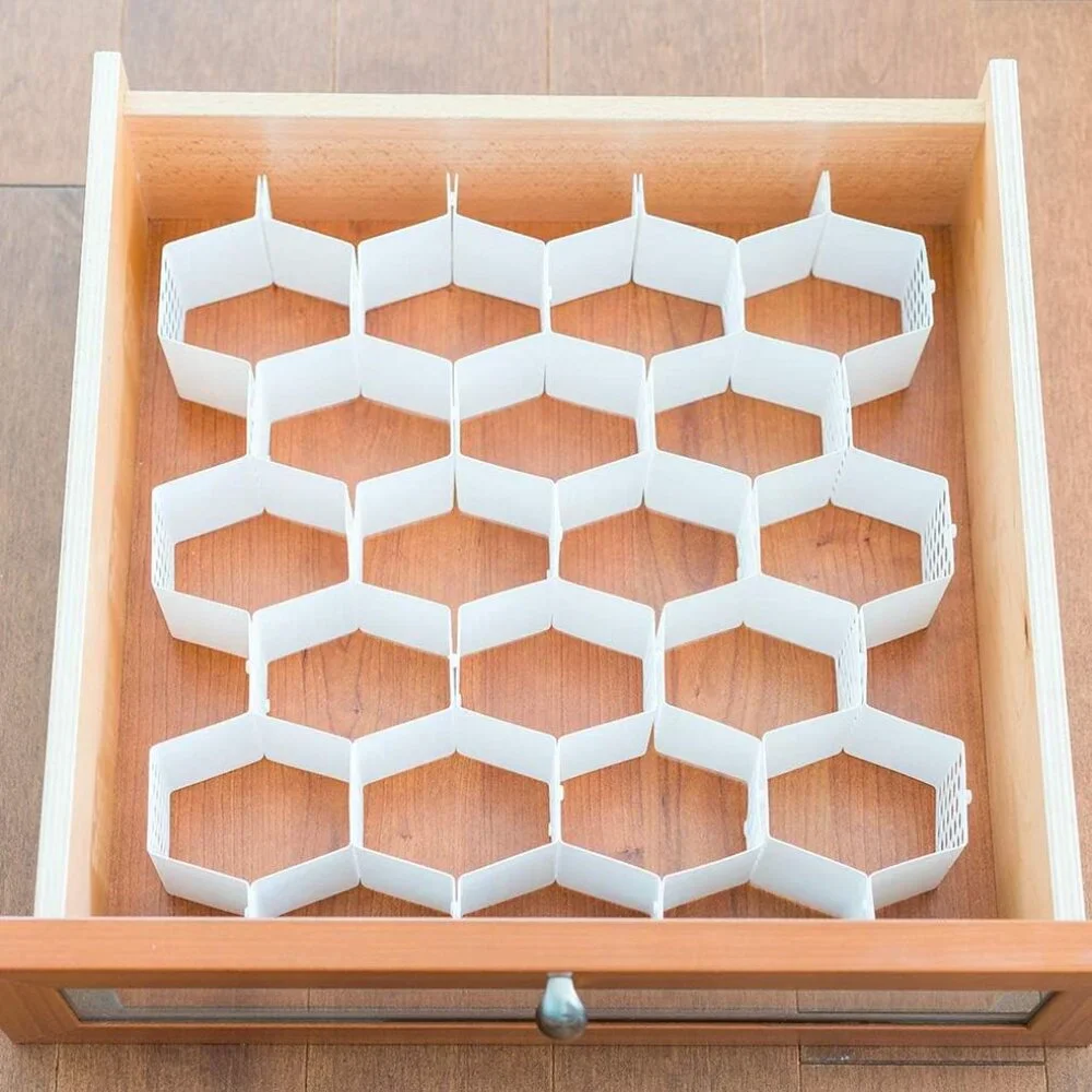 Honeycomb Drawer Organizer – 2 Pack Adjustable Dividers - 56 Slots